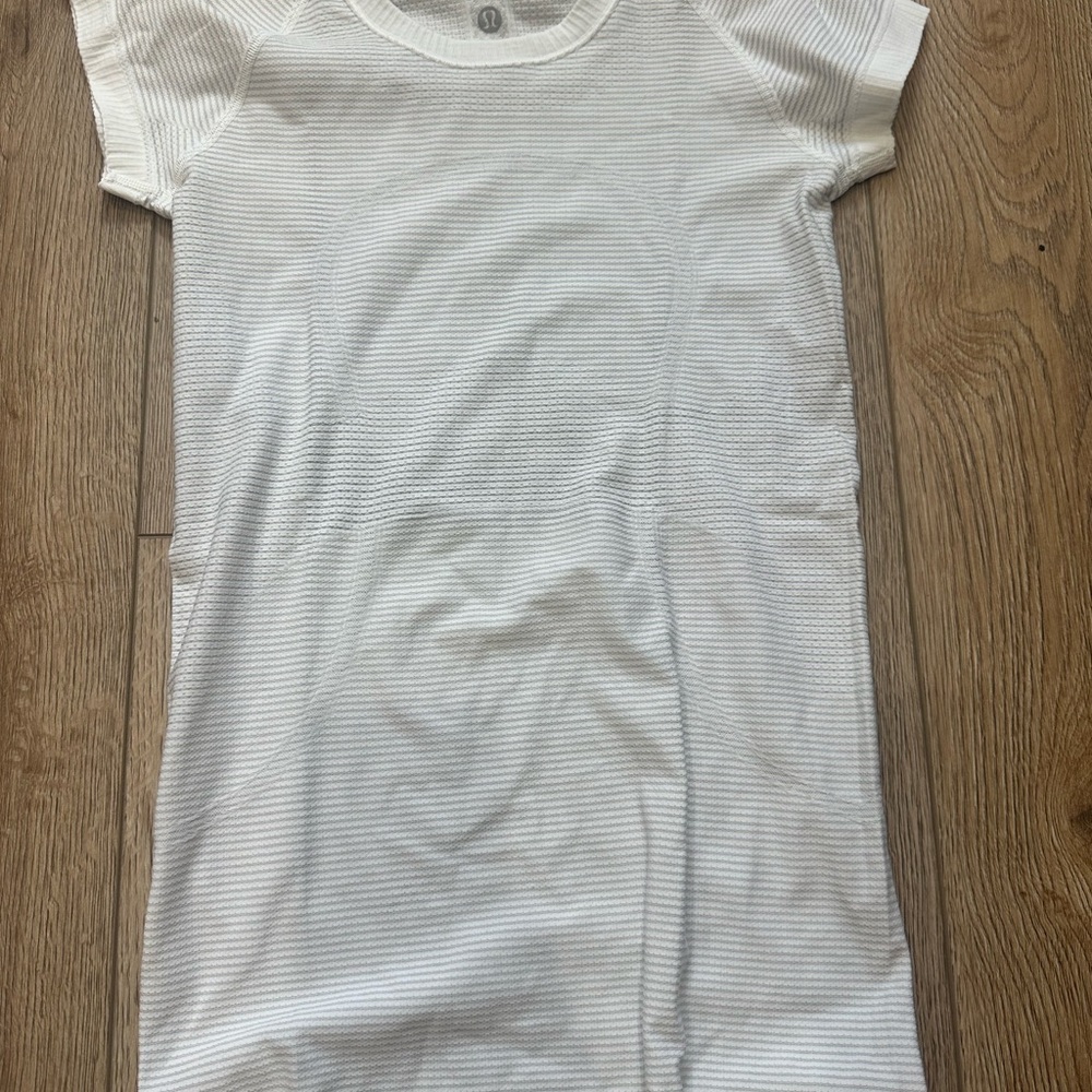 lululemon athletica White Striped Short Sleeve Tee